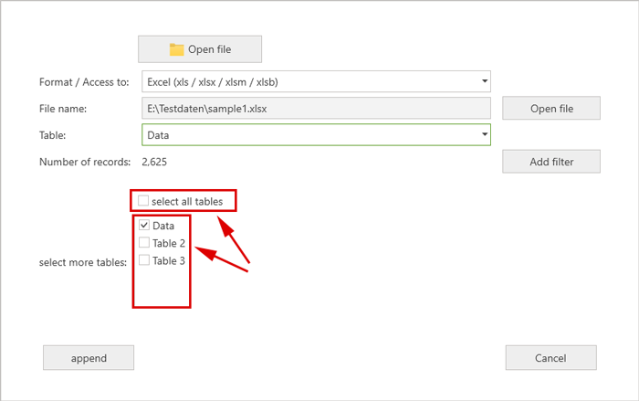 alle Tabellen hinzufügen Add all tables