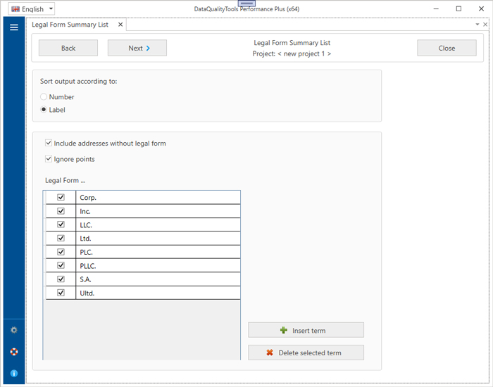 Legal Form Summary List