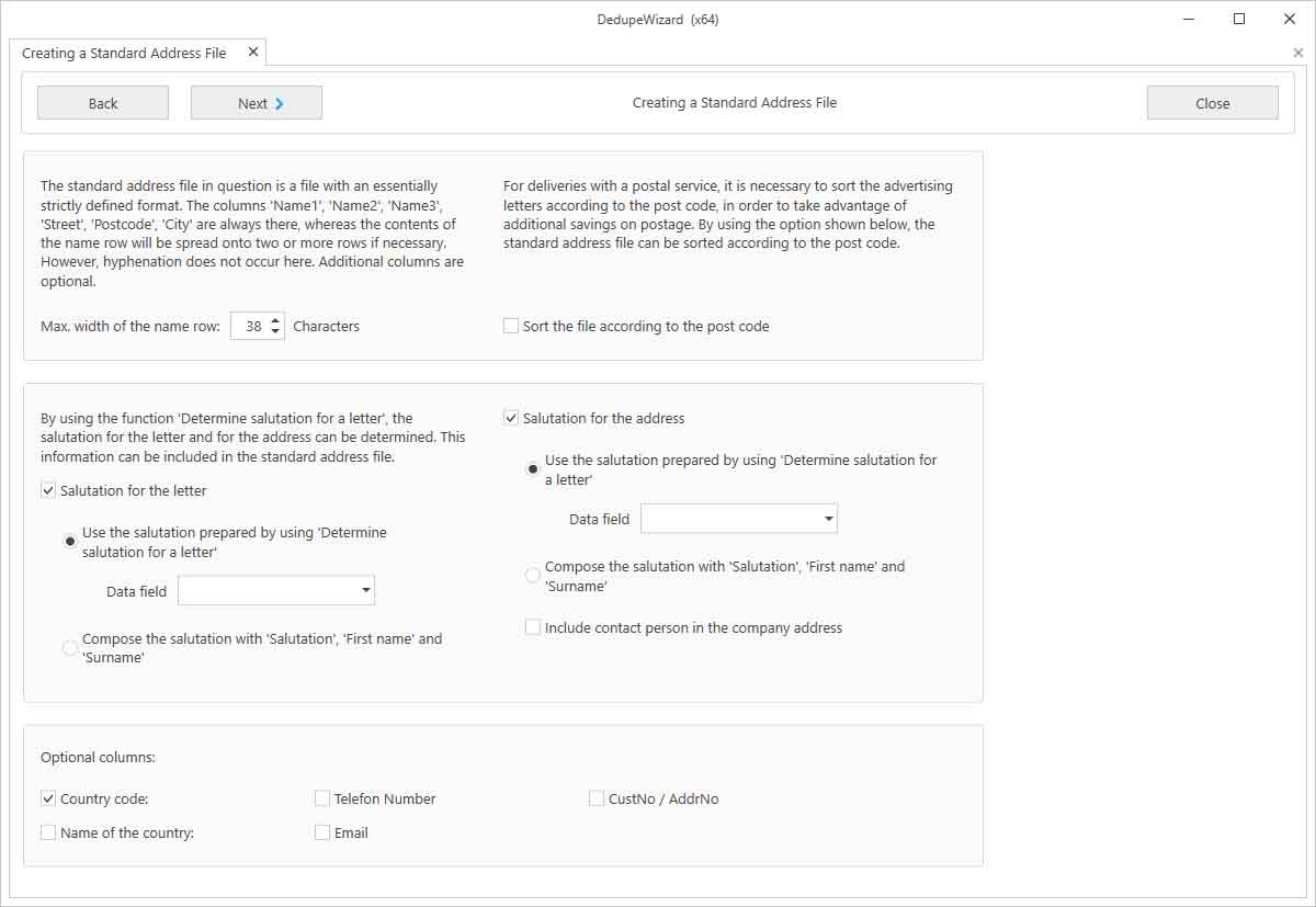 Creating a Standard Address File